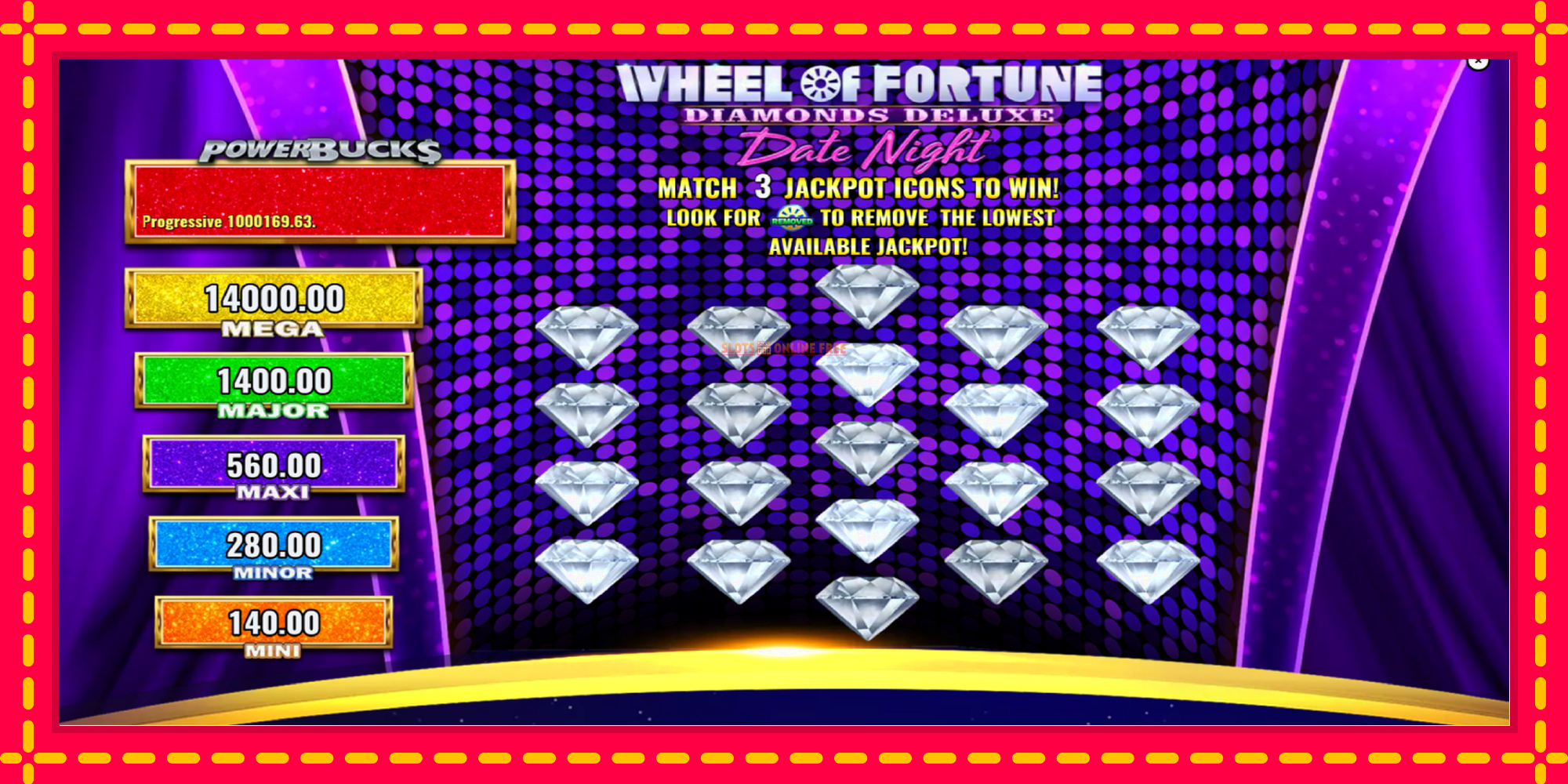 PowerBucks Wheel of Fortune Diamonds Deluxe Date Night - spēļu automāts ar modernu grafiku