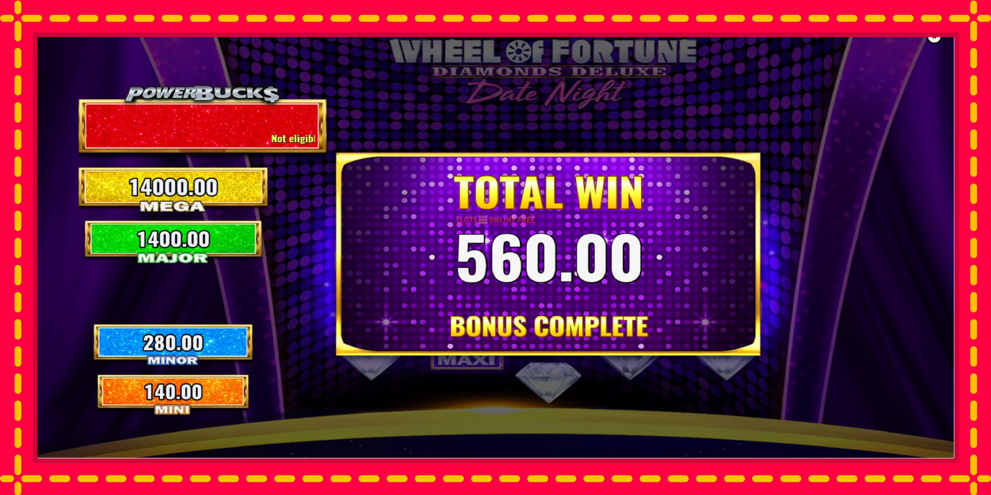 PowerBucks Wheel of Fortune Diamonds Deluxe Date Night - spēļu automāts ar modernu grafiku