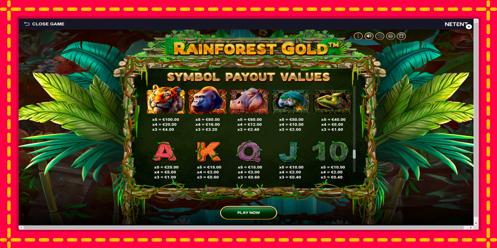 Rainforest Gold - spēļu automāts ar modernu grafiku