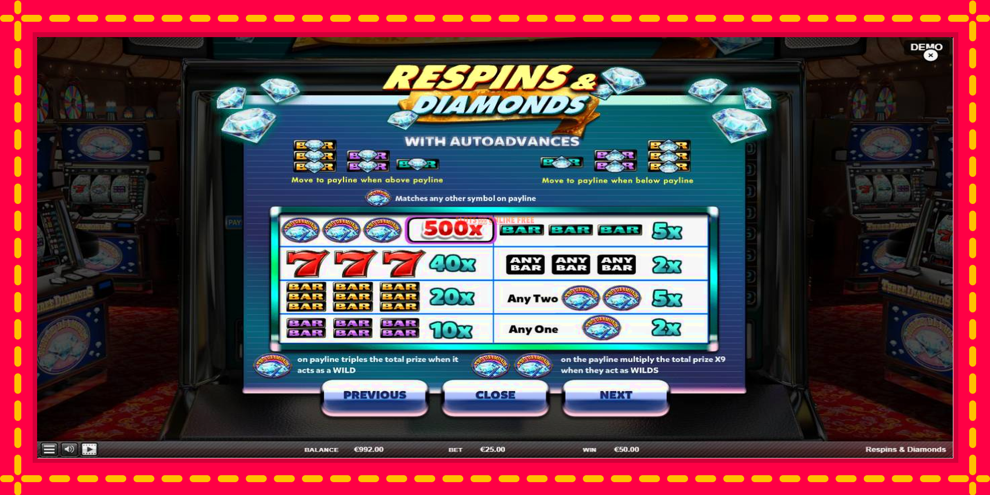 Respins Diamonds - spēļu automāts ar modernu grafiku