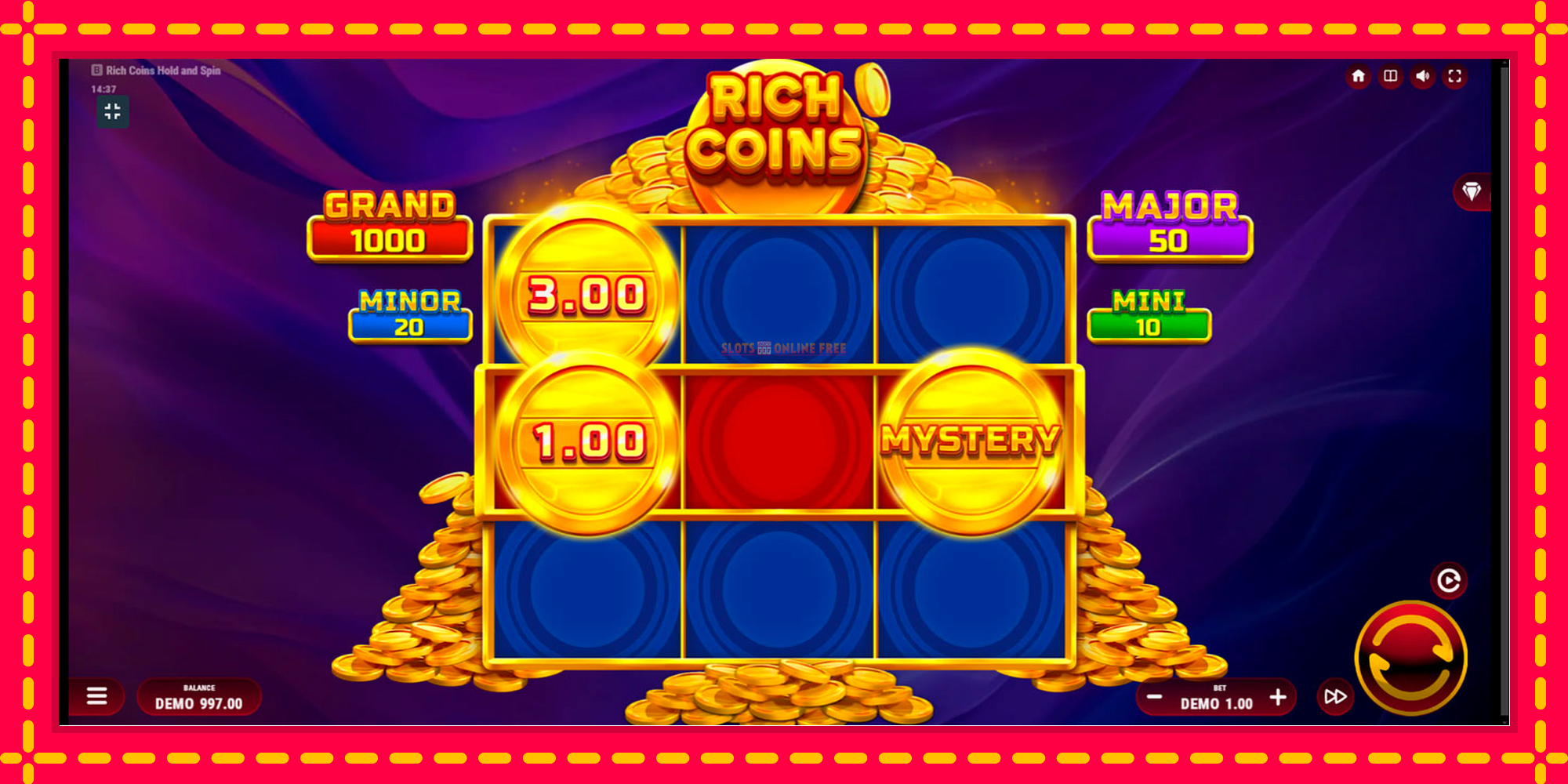 Rich Coins Hold and Spin - spēļu automāts ar modernu grafiku