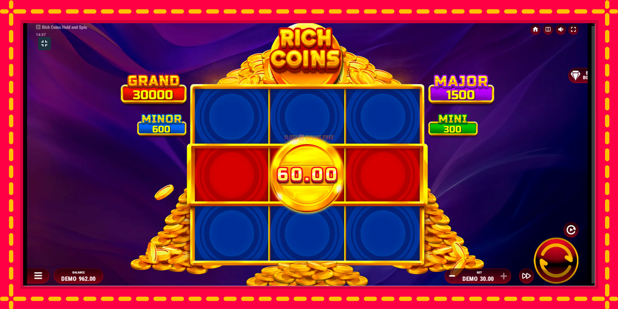 Rich Coins Hold and Spin - spēļu automāts ar modernu grafiku