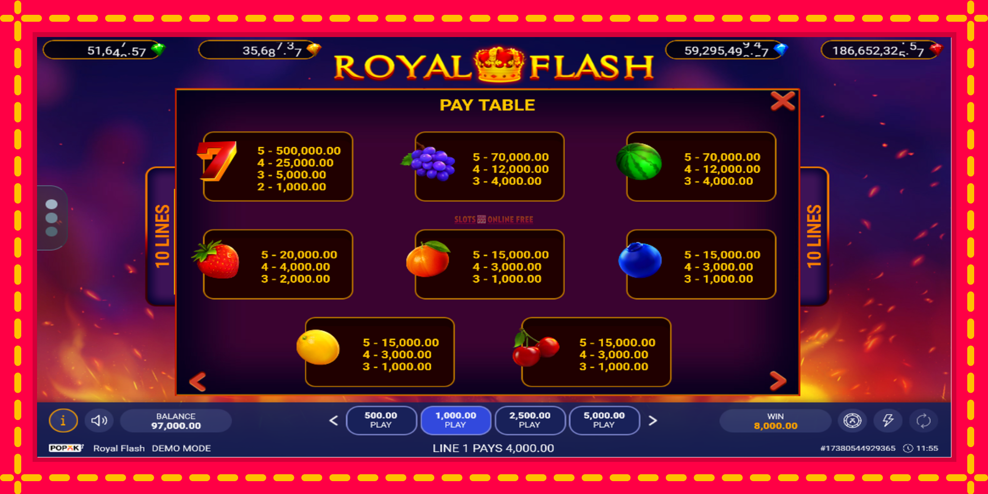 Royal Flash - spēļu automāts ar modernu grafiku