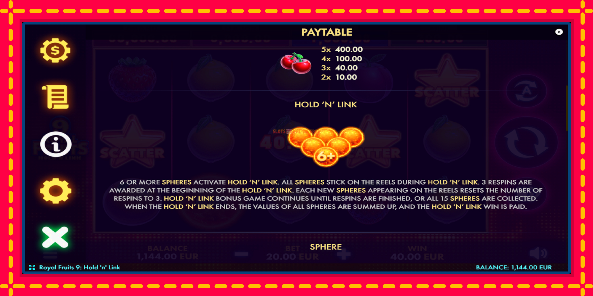 Royal Fruits 9: Hold N Link - spēļu automāts ar modernu grafiku