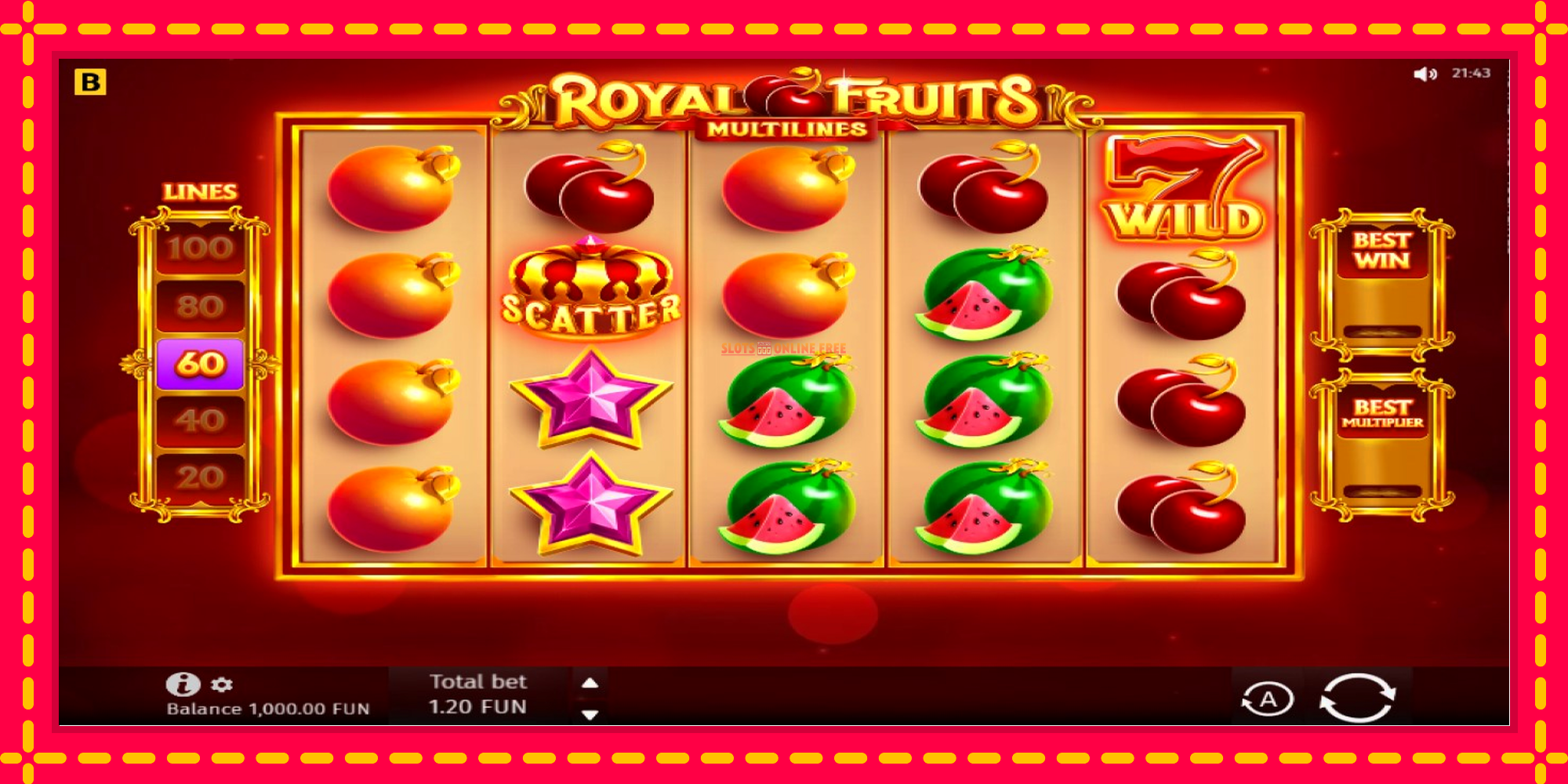 Royal Fruits Multilines - spēļu automāts ar modernu grafiku