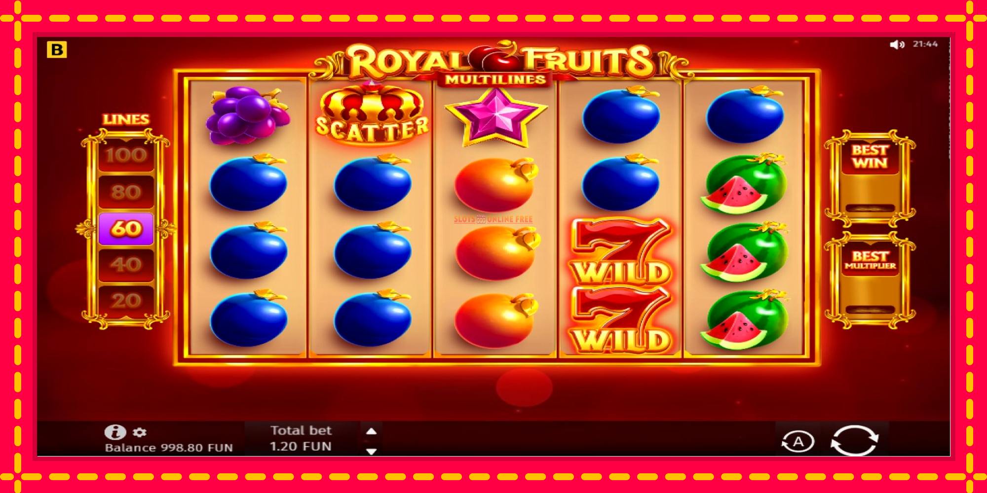 Royal Fruits Multilines - spēļu automāts ar modernu grafiku