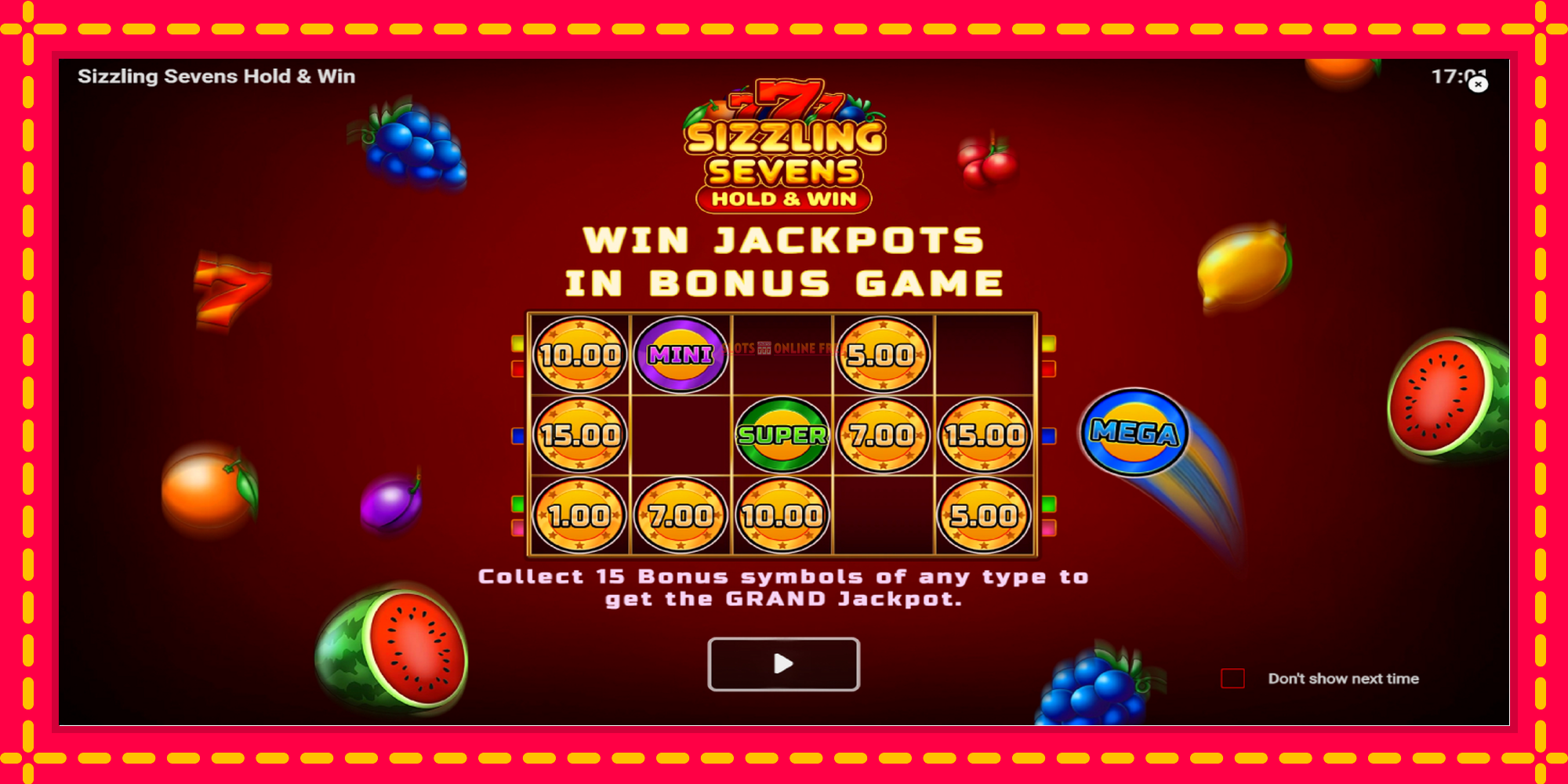 Sizzling Sevens Hold & Win - spēļu automāts ar modernu grafiku