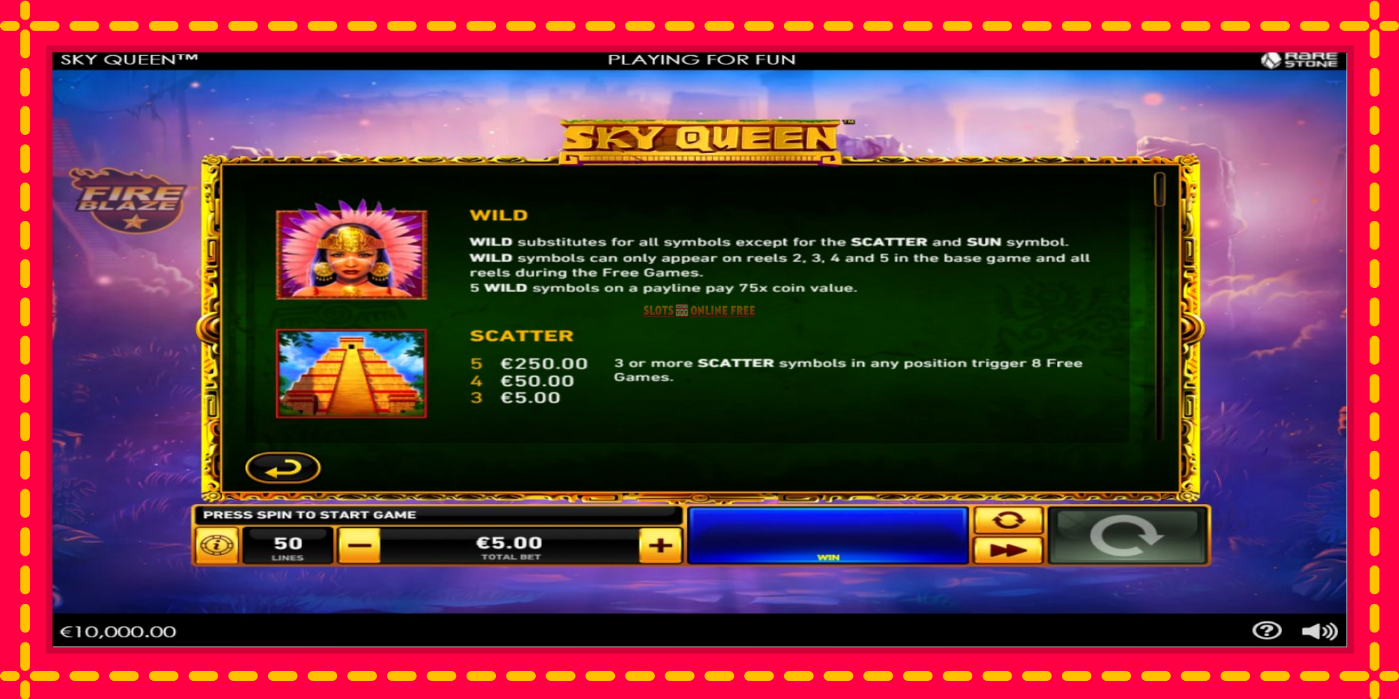 Sky Queen - spēļu automāts ar modernu grafiku