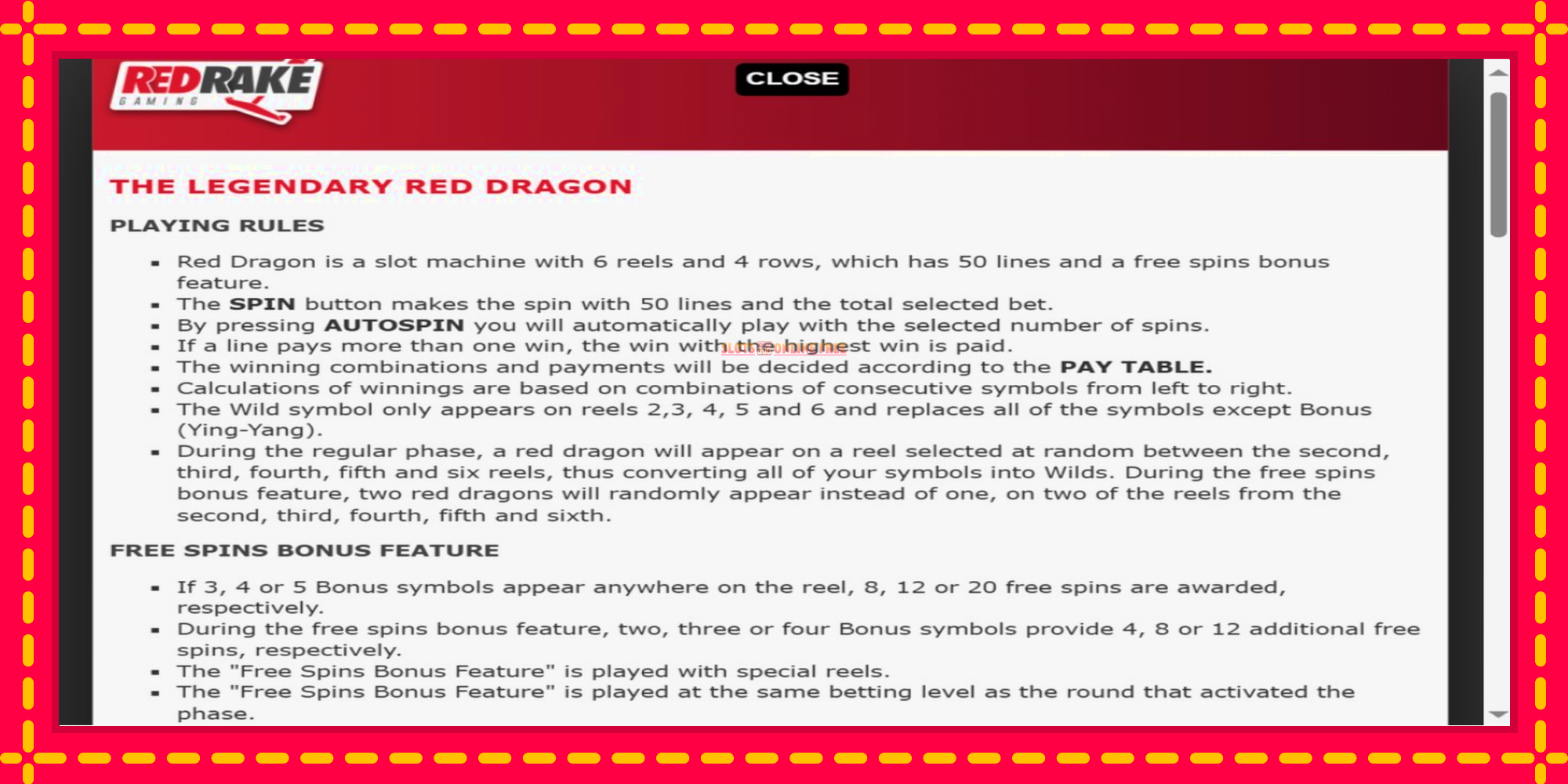 The Legendary Red Dragon - spēļu automāts ar modernu grafiku