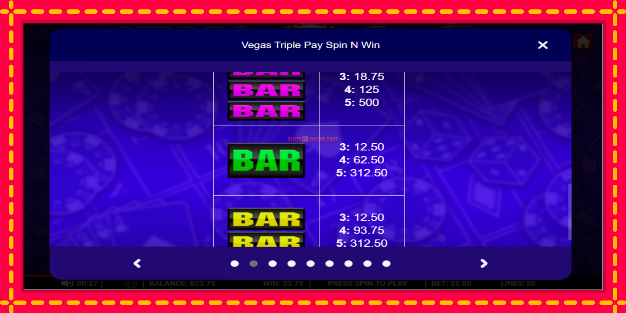 Vegas Triple Pay Spin n Win - spēļu automāts ar modernu grafiku