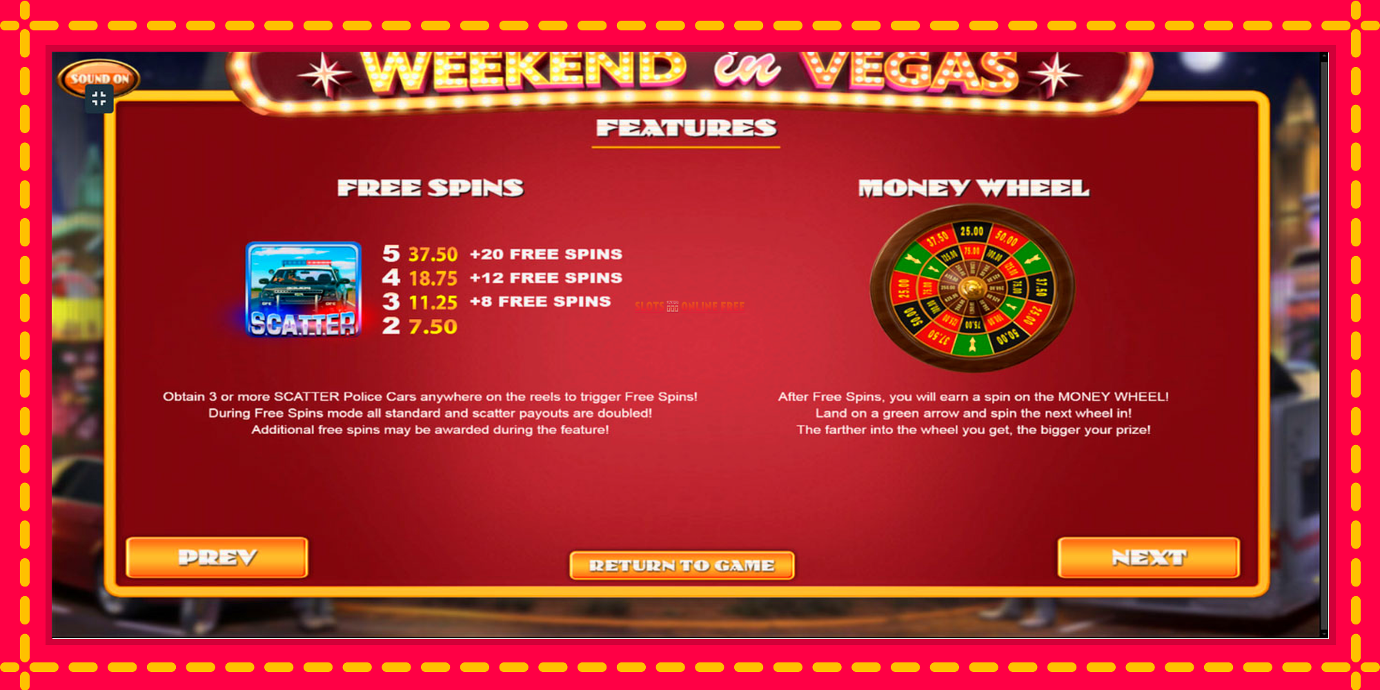 Weekend In Vegas - spēļu automāts ar modernu grafiku