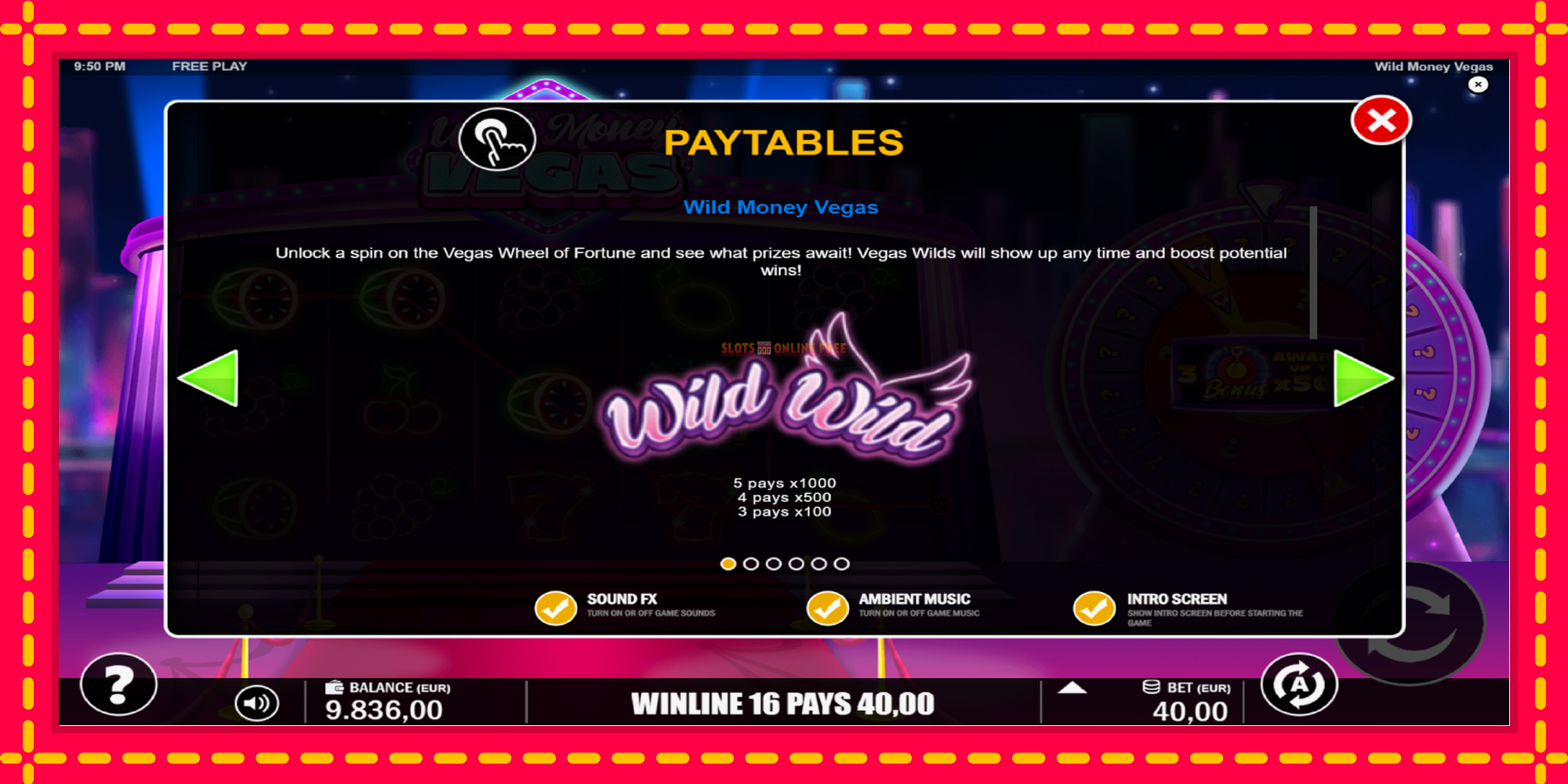 Wild Money Vegas - spēļu automāts ar modernu grafiku