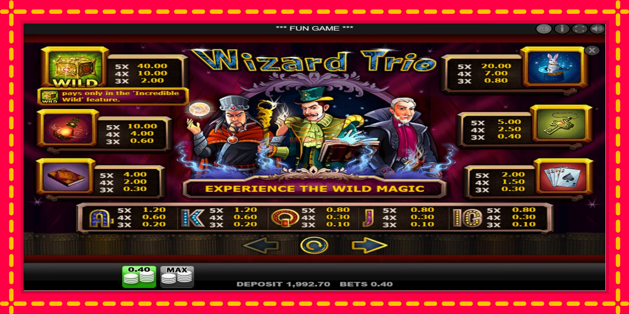 Wizard Trio - spēļu automāts ar modernu grafiku