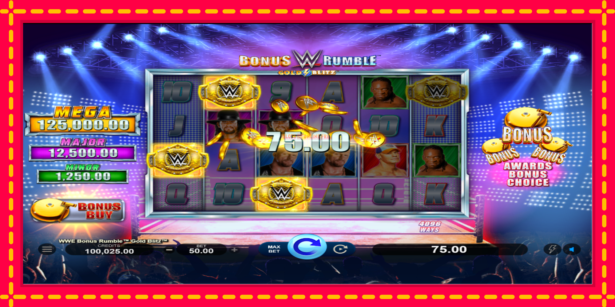 WWE Bonus Rumble Gold Blitz - spēļu automāts ar modernu grafiku