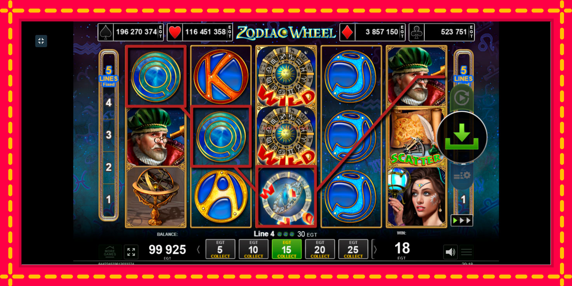 Zodiac Wheel - spēļu automāts ar modernu grafiku