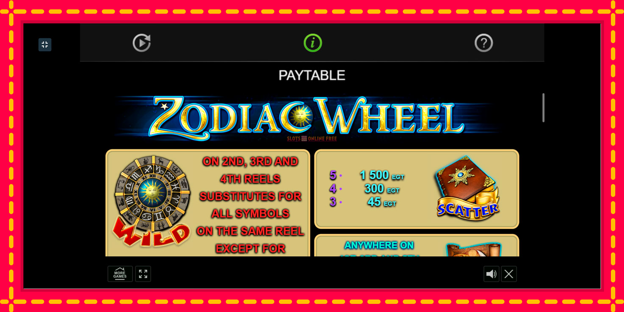 Zodiac Wheel - spēļu automāts ar modernu grafiku